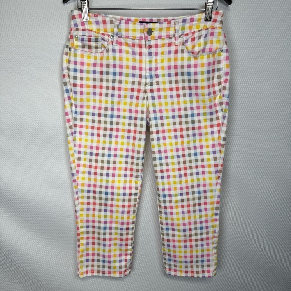 Charter Club Petite Bristol Gingham Print Capri White Jeans Size 8P